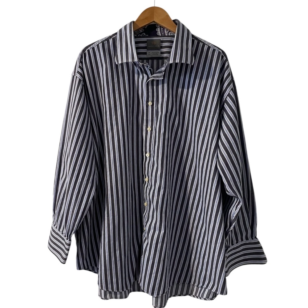 THOMAS DEAN Striped Button Down Shirt 100% Cotton Blue White Men’s Size 4XB